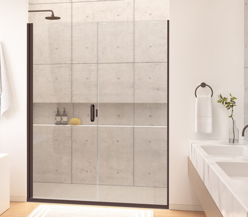 custom shower glass room scene with countertop
